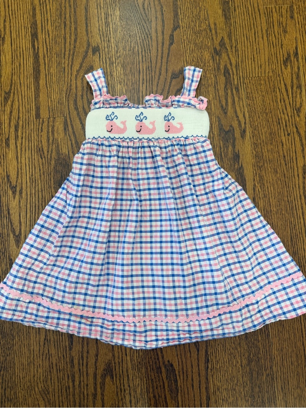Pink & Blue Plaid Smocked Whale Sundress for Kids